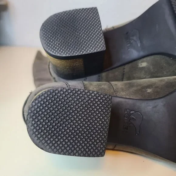 Sorel Women Boots NL2301 Addington Distressed Taupe Gray Leather Tall Heel Sz 7 - Picture 12 of 12